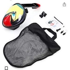 NEW Kids Snorkel Mask Full Face w/ Camera Mount & Carry Bag 180* Panoramic View.